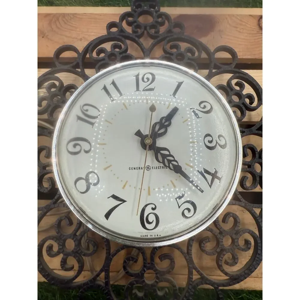 Vintage General Electric Faux Wrought Iron Electric Wall Clock - Model 2131A